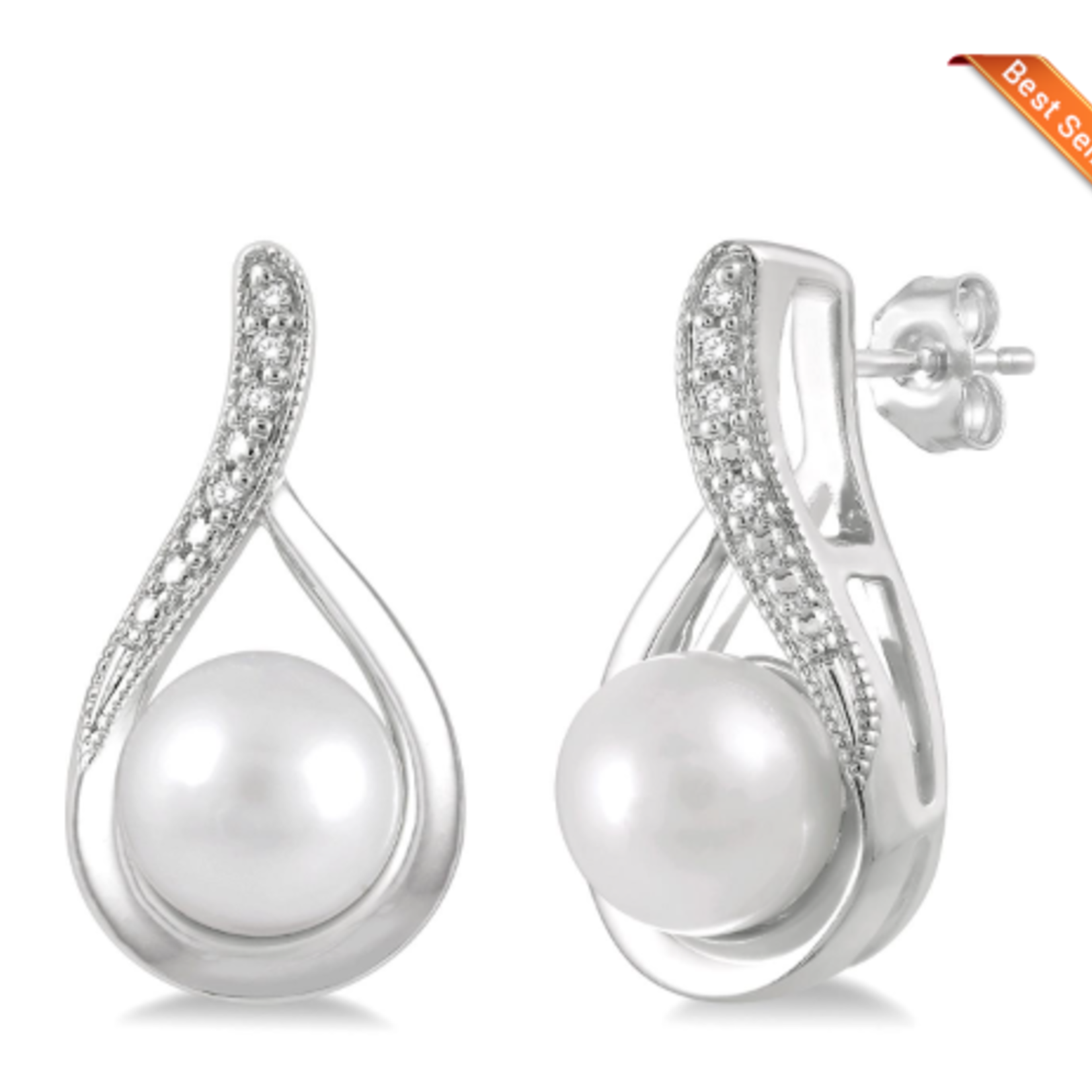 Sterling Silver Diamond & Pearl Earrings