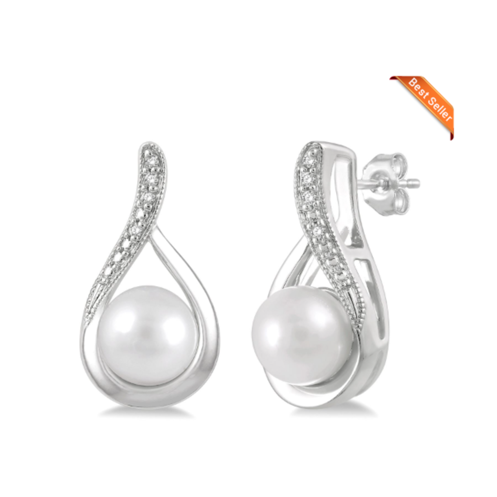 Sterling Silver Diamond & Pearl Earrings