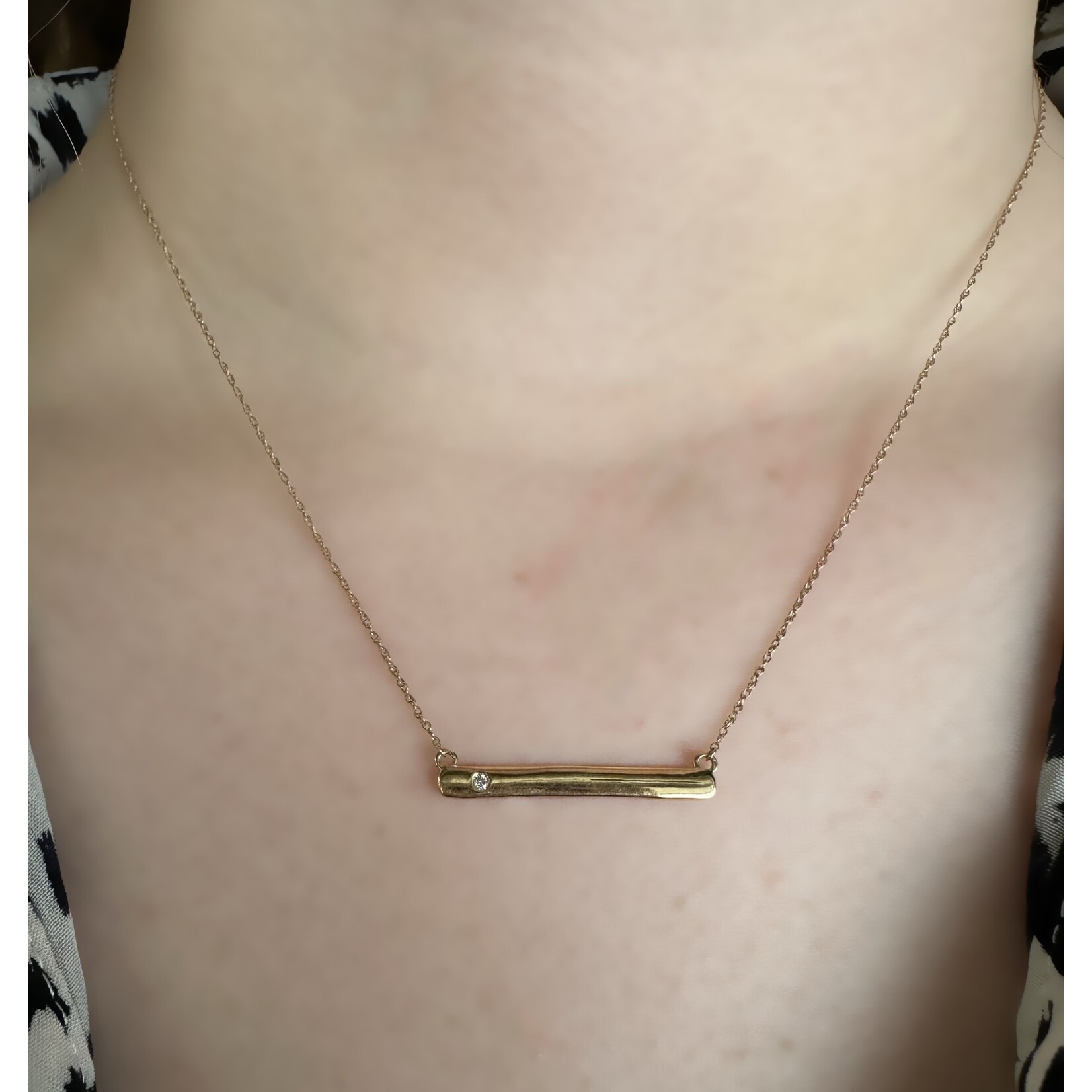 10k Yellow Gold Bar Necklace with Single Diamond