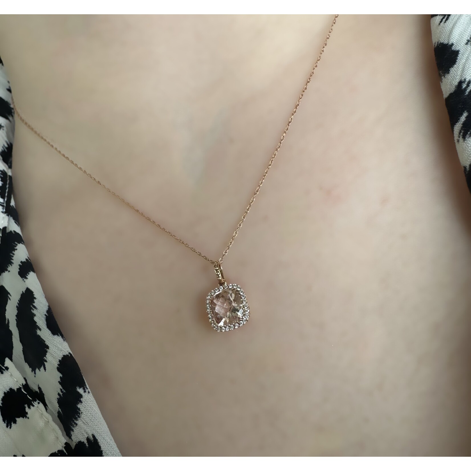 14k Rose Gold Morganite & Diamond Pendant with Chain