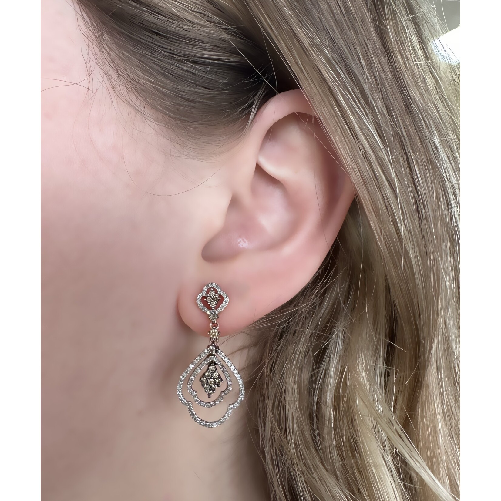 10k Rose Gold Brown & White Diamond Screwback Earrings