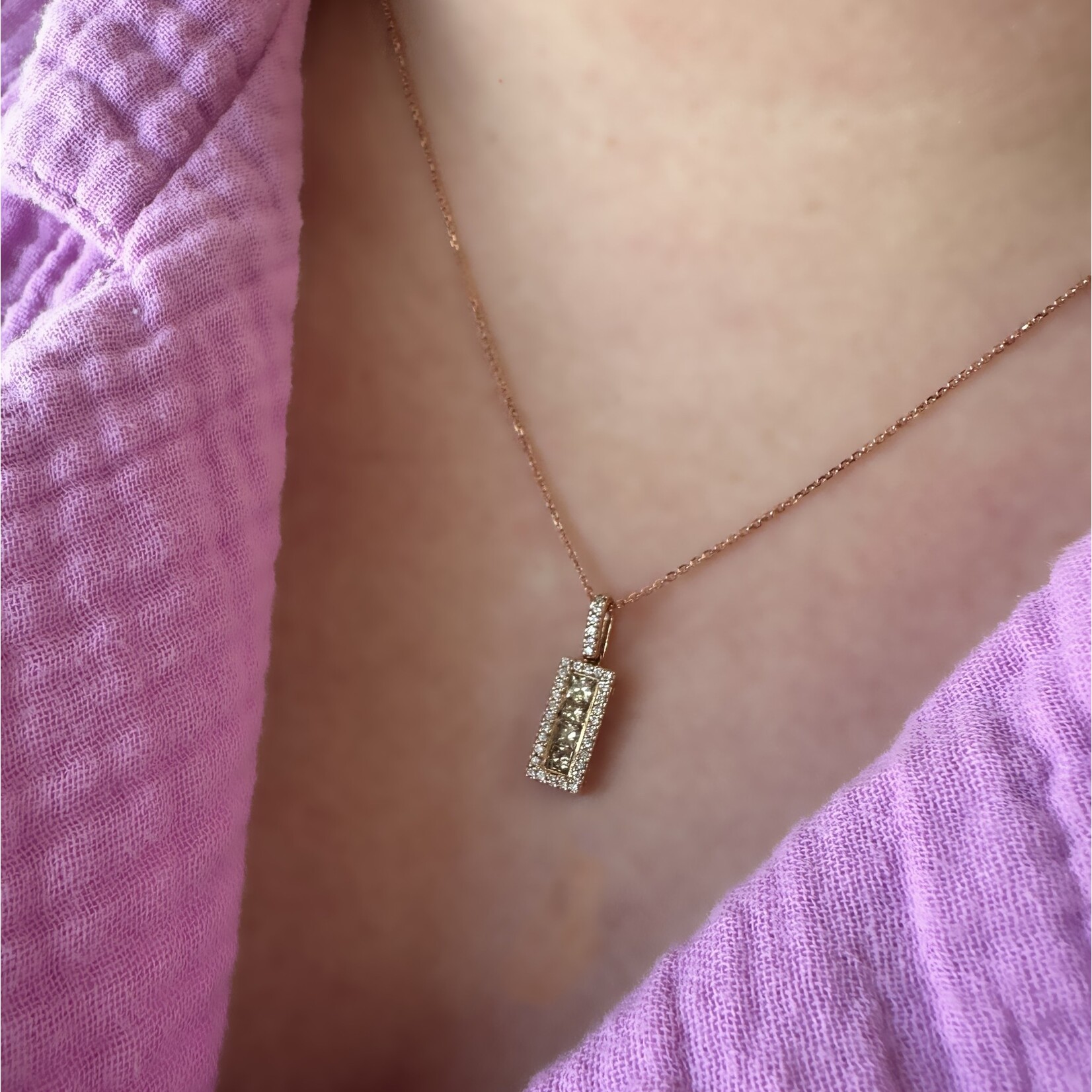 14k Rose Gold Brown & White Diamond Pendant