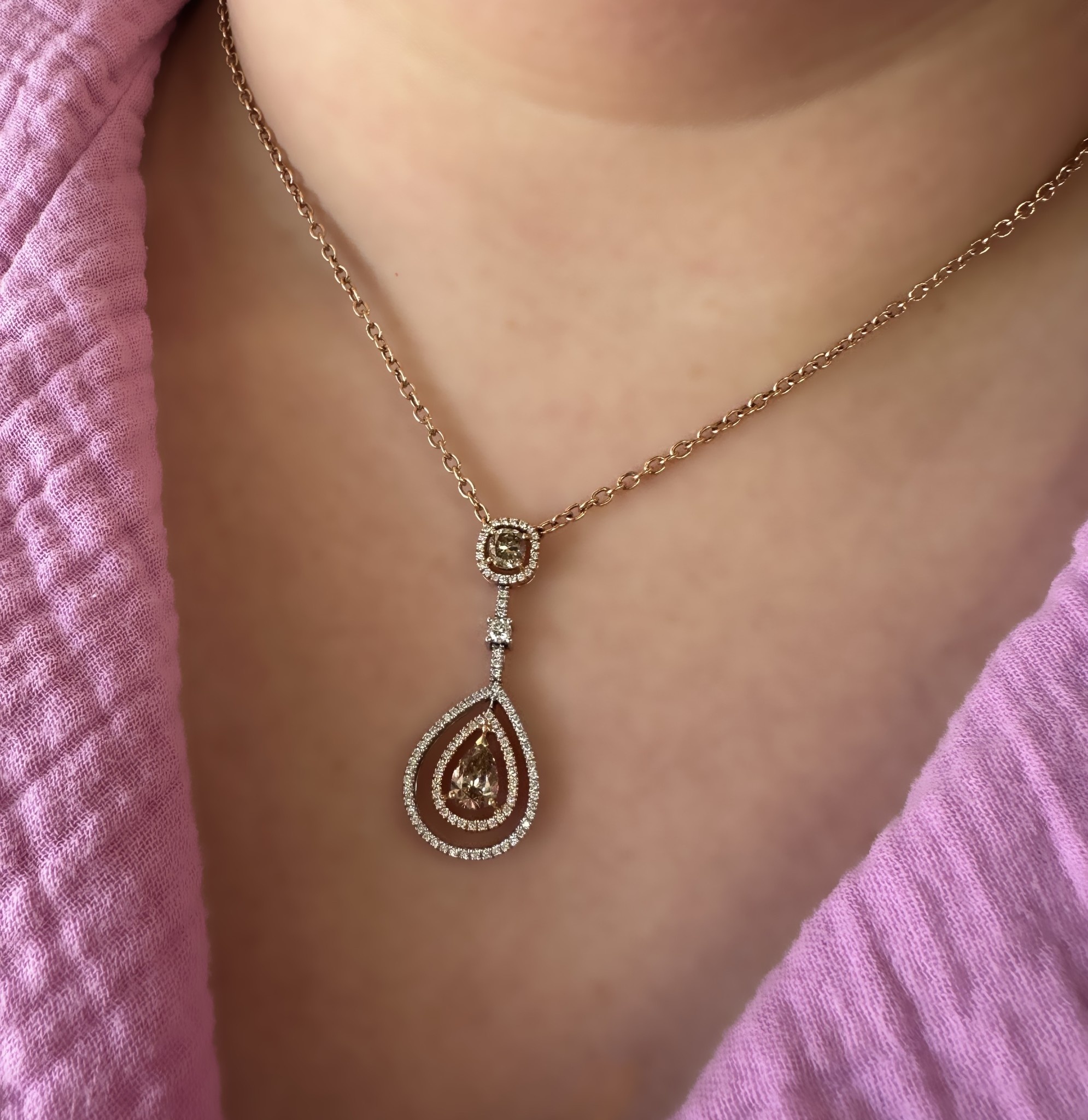 14k Two-Toned White & Rose Gold Pendant with Brown & White Diamonds