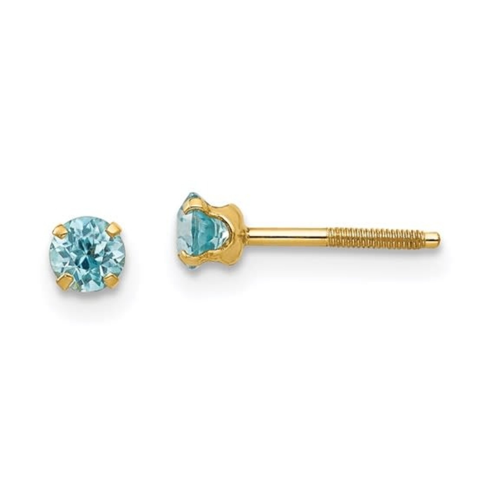Quality Gold Inc. 14k Yellow Gold 3mm Blue Zircon Screwback Earrings