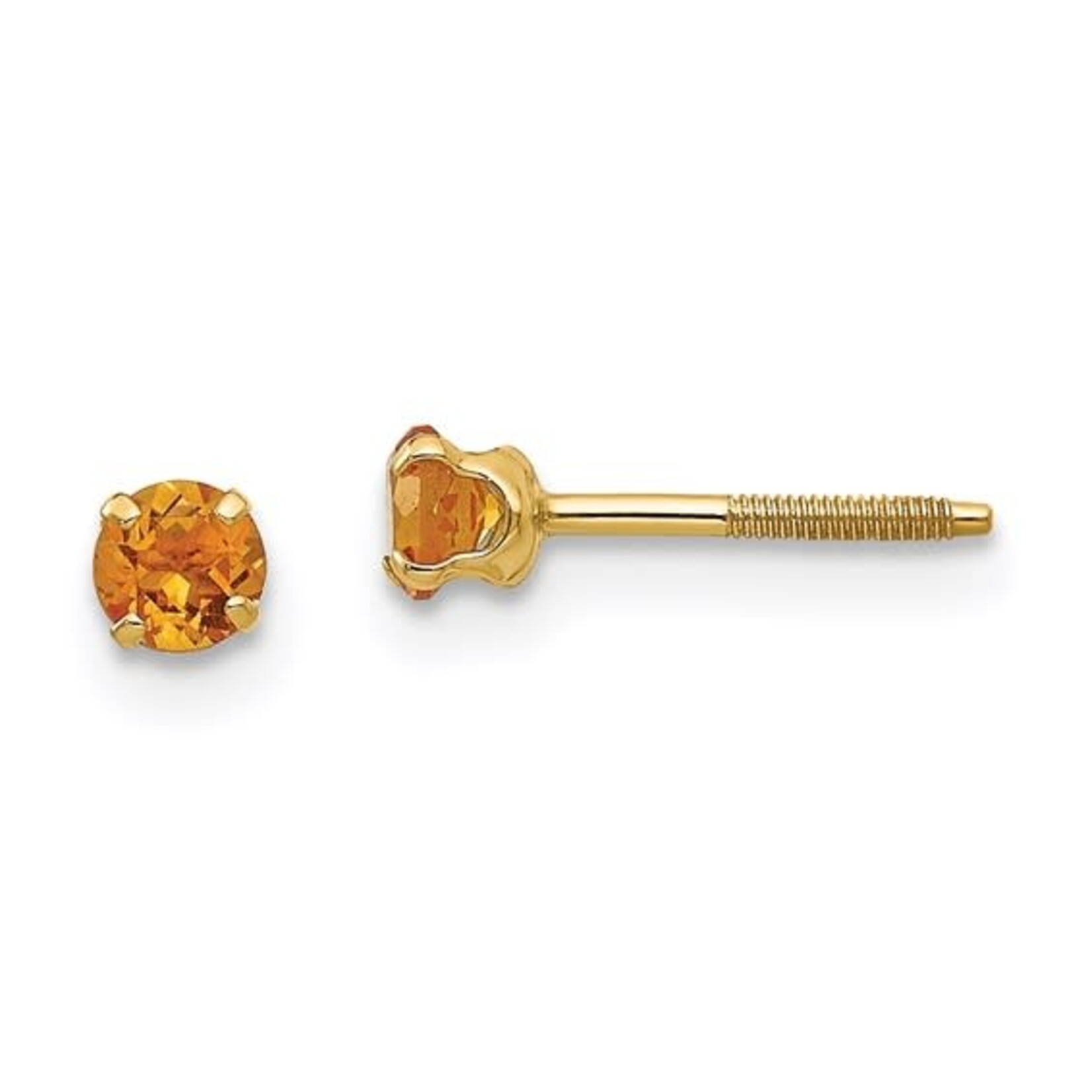 14k Yellow Gold 3mm Citrine Birthstone Screwback Earrings