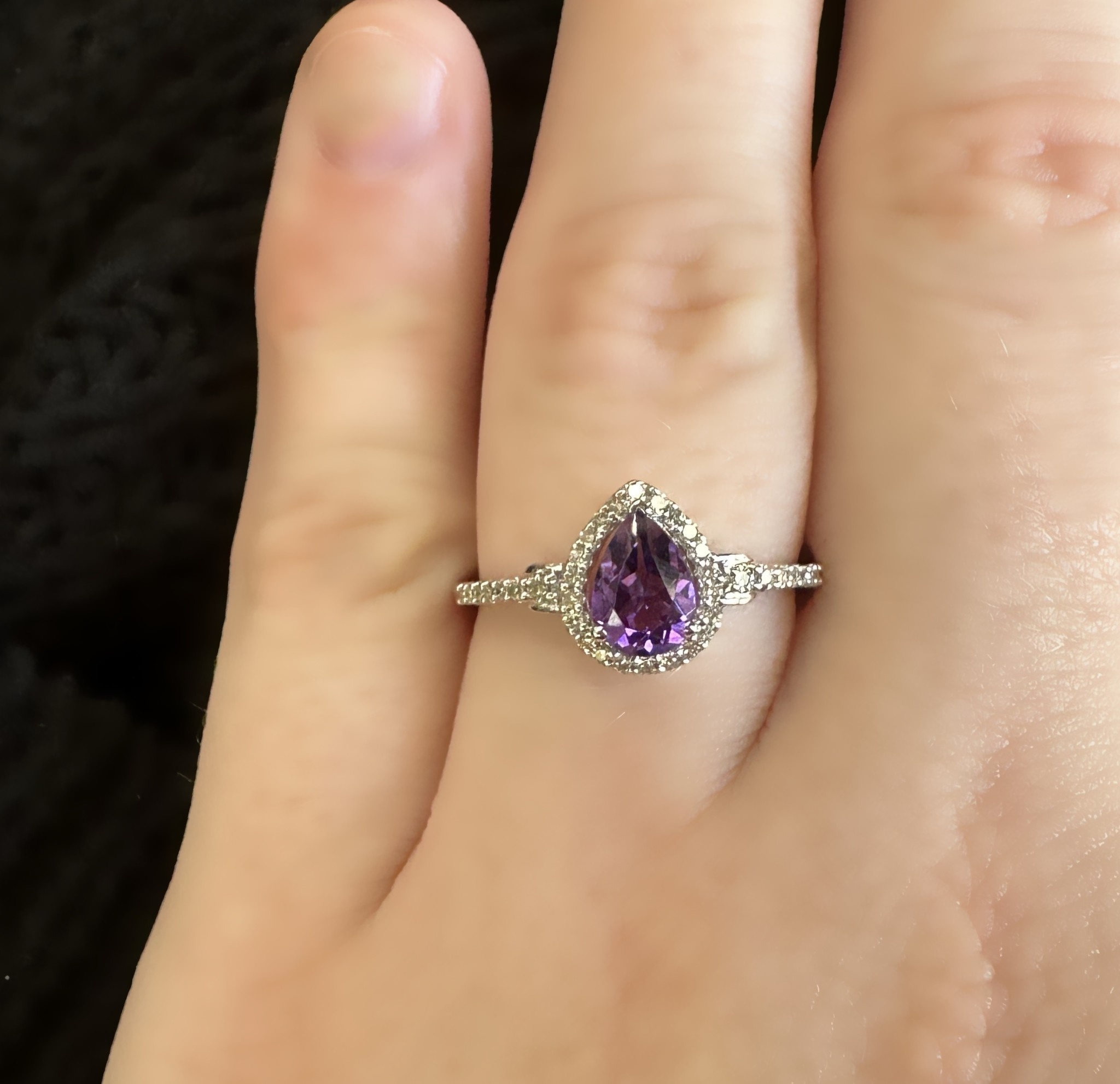10k Pear Amethyst & Diamond Halo Ring