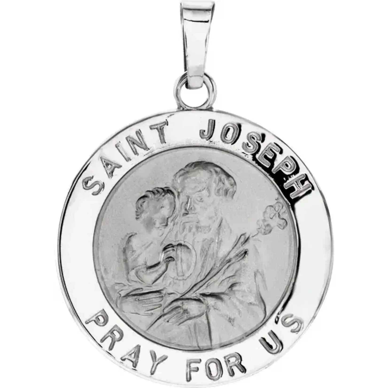 14k White Gold Round St. Joseph Medal