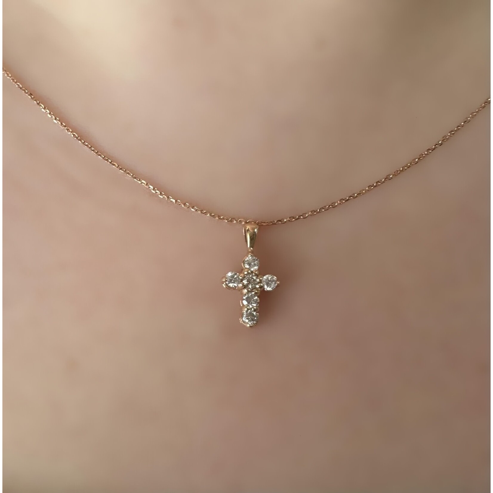 14k Rose Gold Diamond Cross