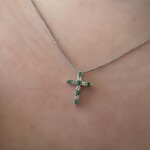 14k White Gold Emerald & Diamond Cross