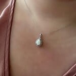10k White Gold Pear Shape Opal & Diamond Pendant with Chain