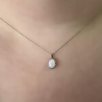 10k White Gold Oval Opal & Diamond Pendant with Chain