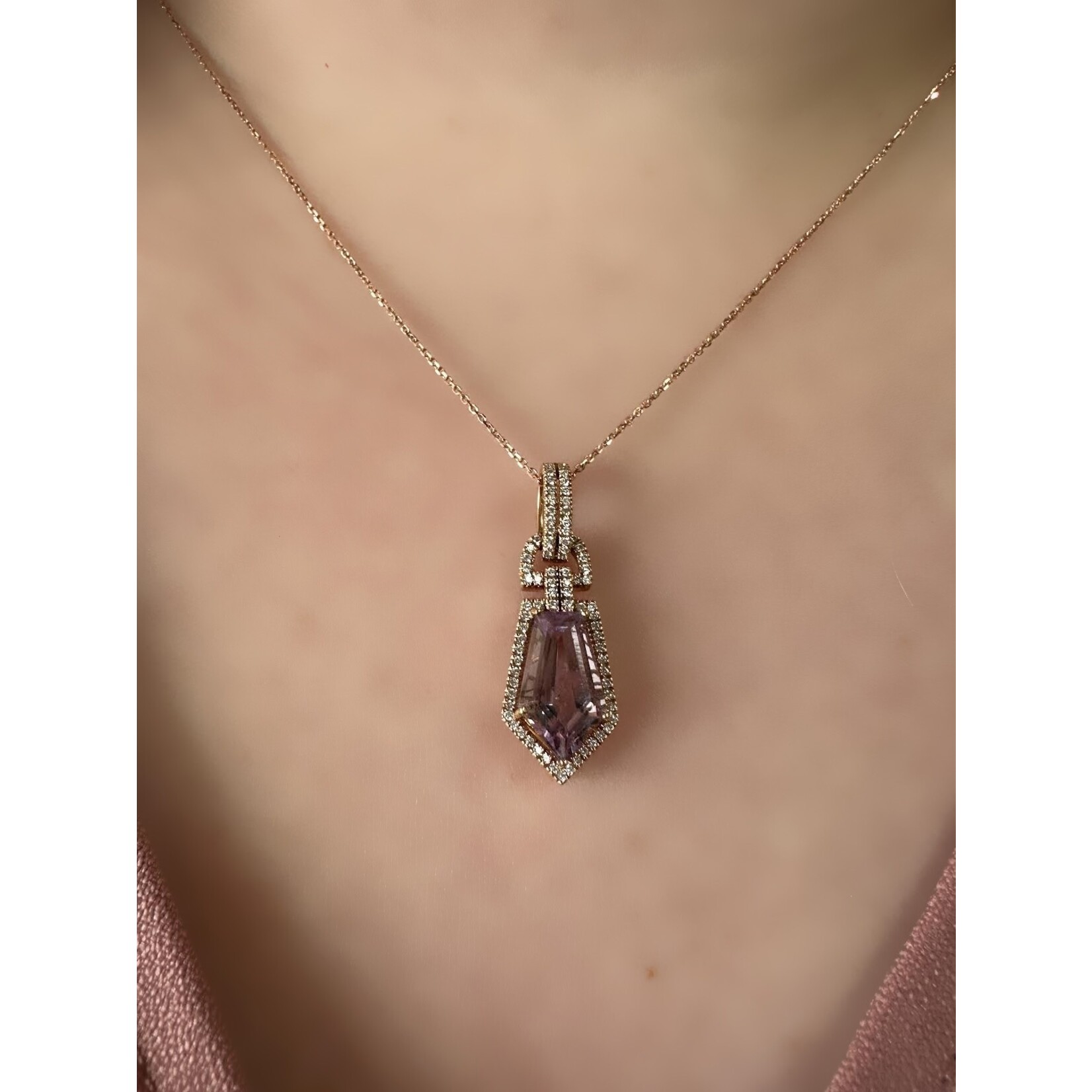 18k Rose Gold Amethyst & Diamond Pendant