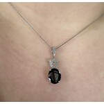 14k White Gold Oval Garnet & Diamond Pendant