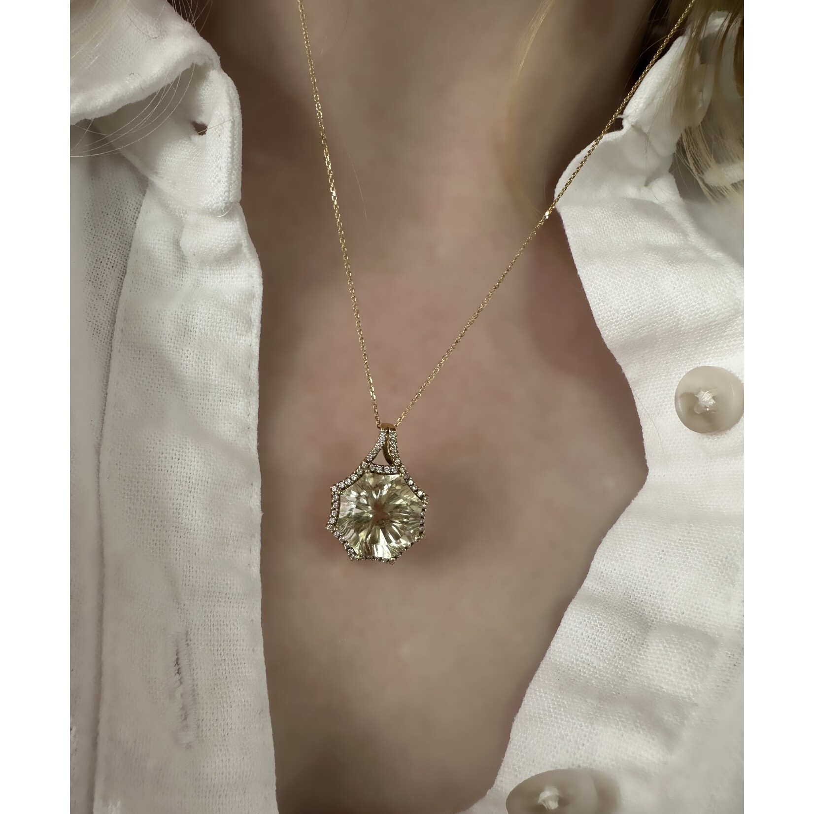 14k Yellow Gold Lemon Quartz & Diamond Pendant