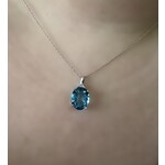 10k White Gold Oval Blue Topaz Pendant with Chain