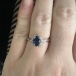 10k White Gold Oval Sapphire & Halo Diamond Ring