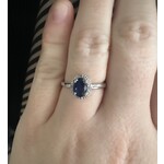10k White Gold Oval Sapphire & Halo Diamond Ring