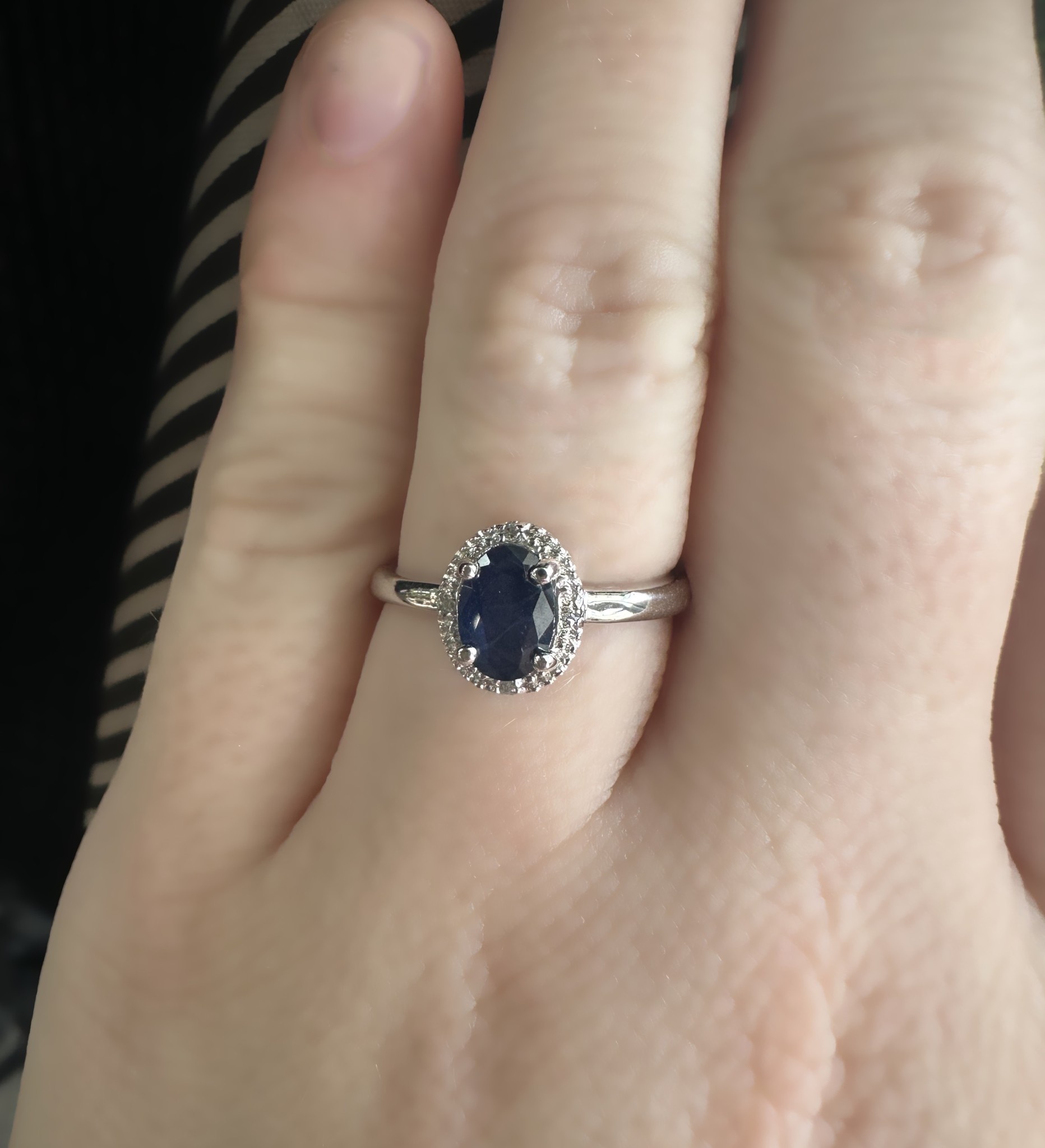 10k White Gold Oval Sapphire & Halo Diamond Ring