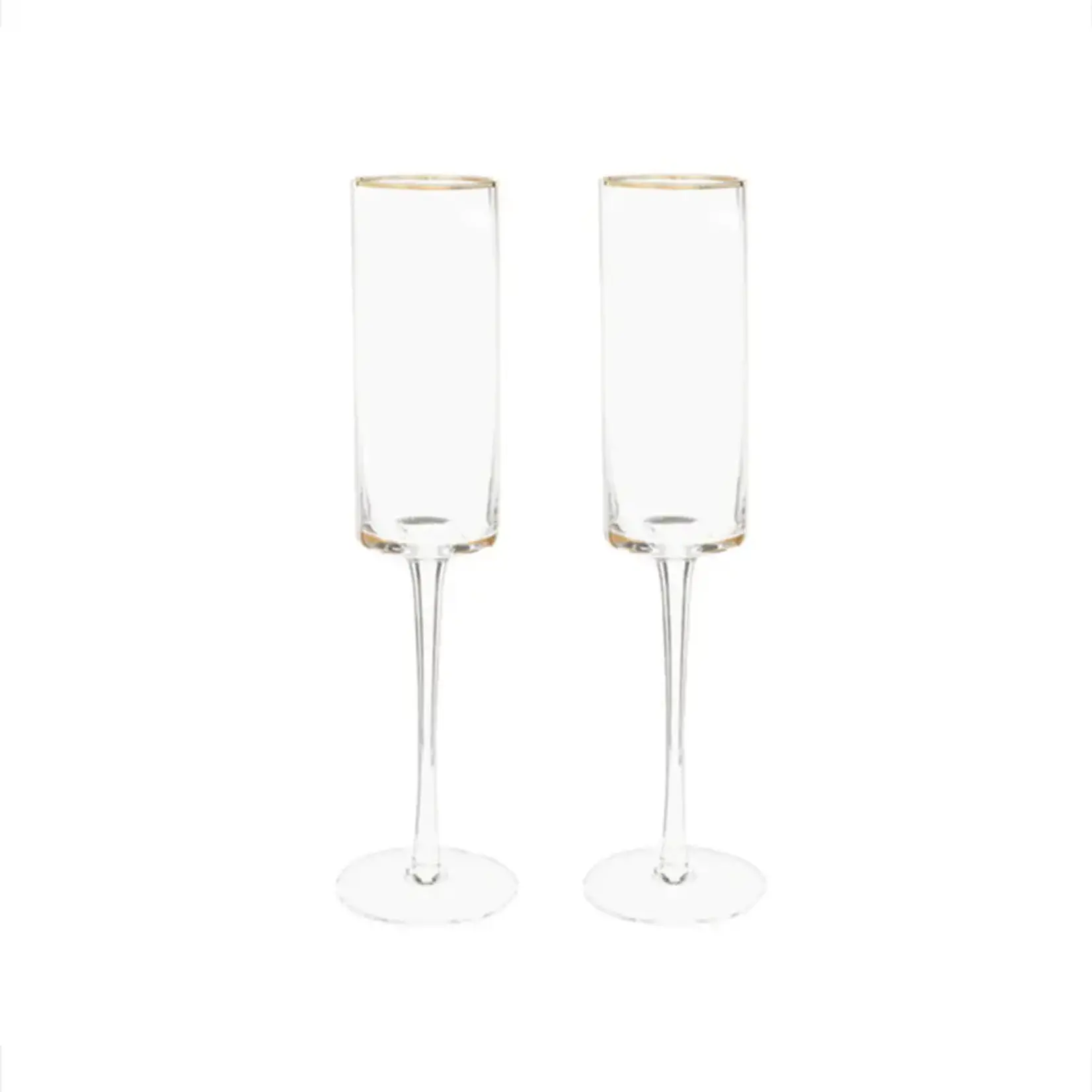 Gold-Rimmed Champagne Flutes - Set of 2