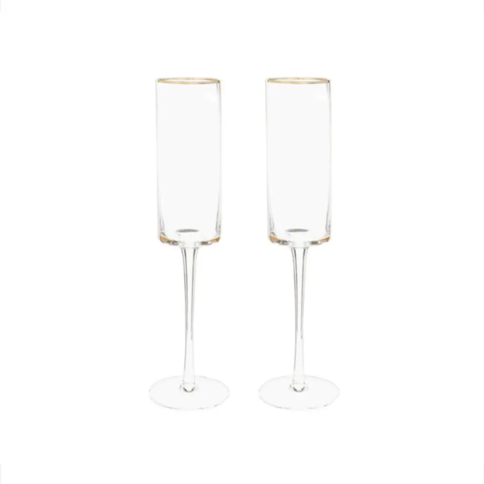 Gold-Rimmed Champagne Flutes - Set of 2