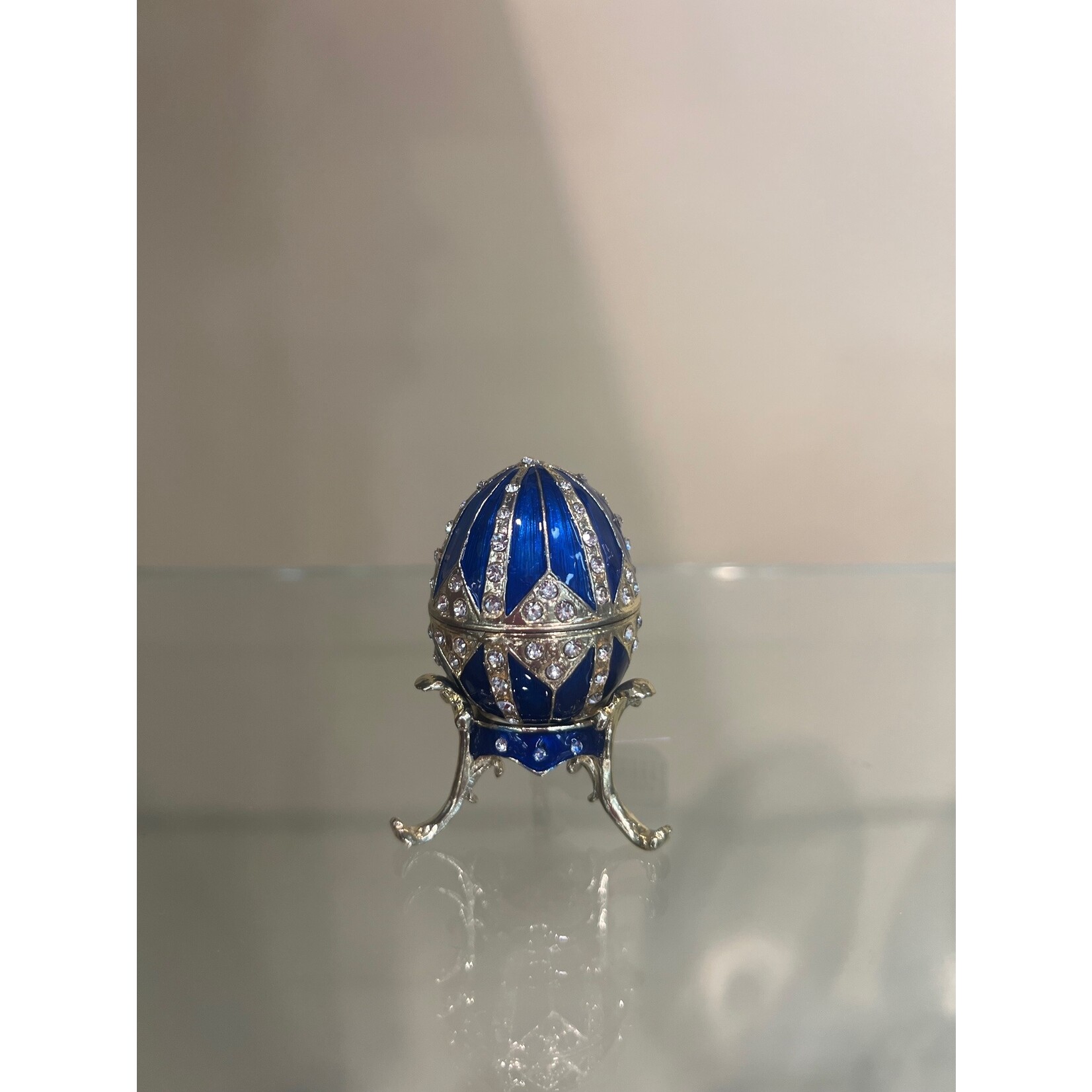 Jeweled Blue Egg Trinket Box with Necklace
