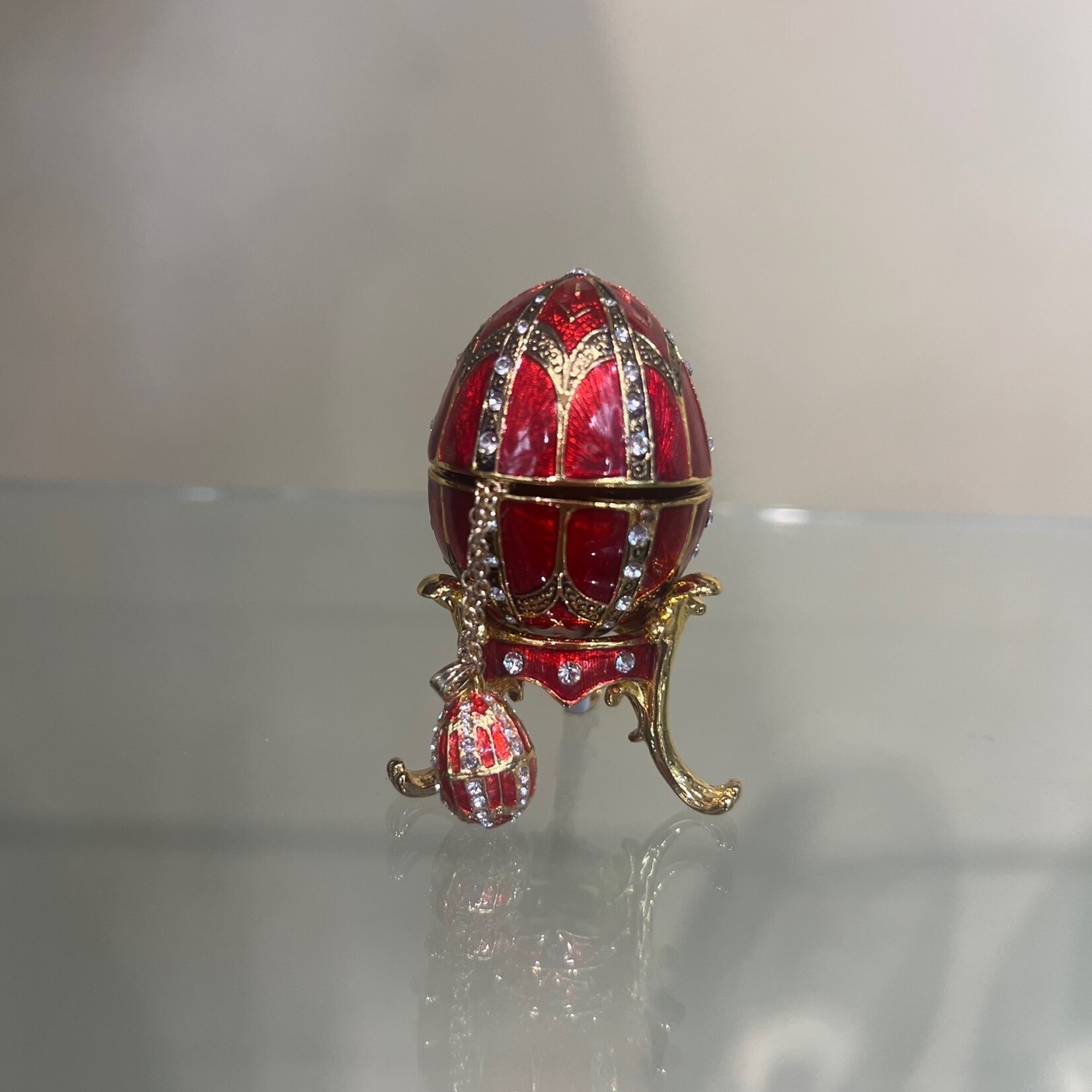 Jeweled Reg Egg Trinket Box with Necklace