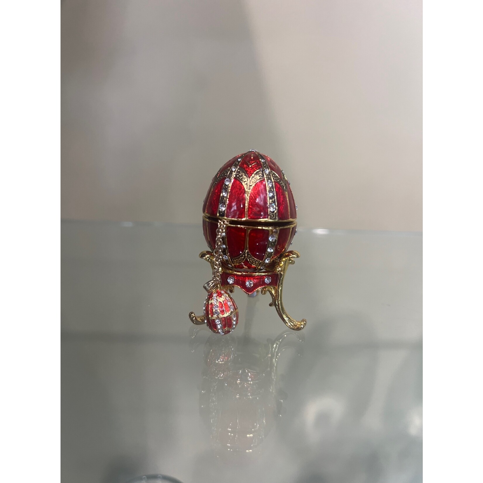 Jeweled Reg Egg Trinket Box with Necklace