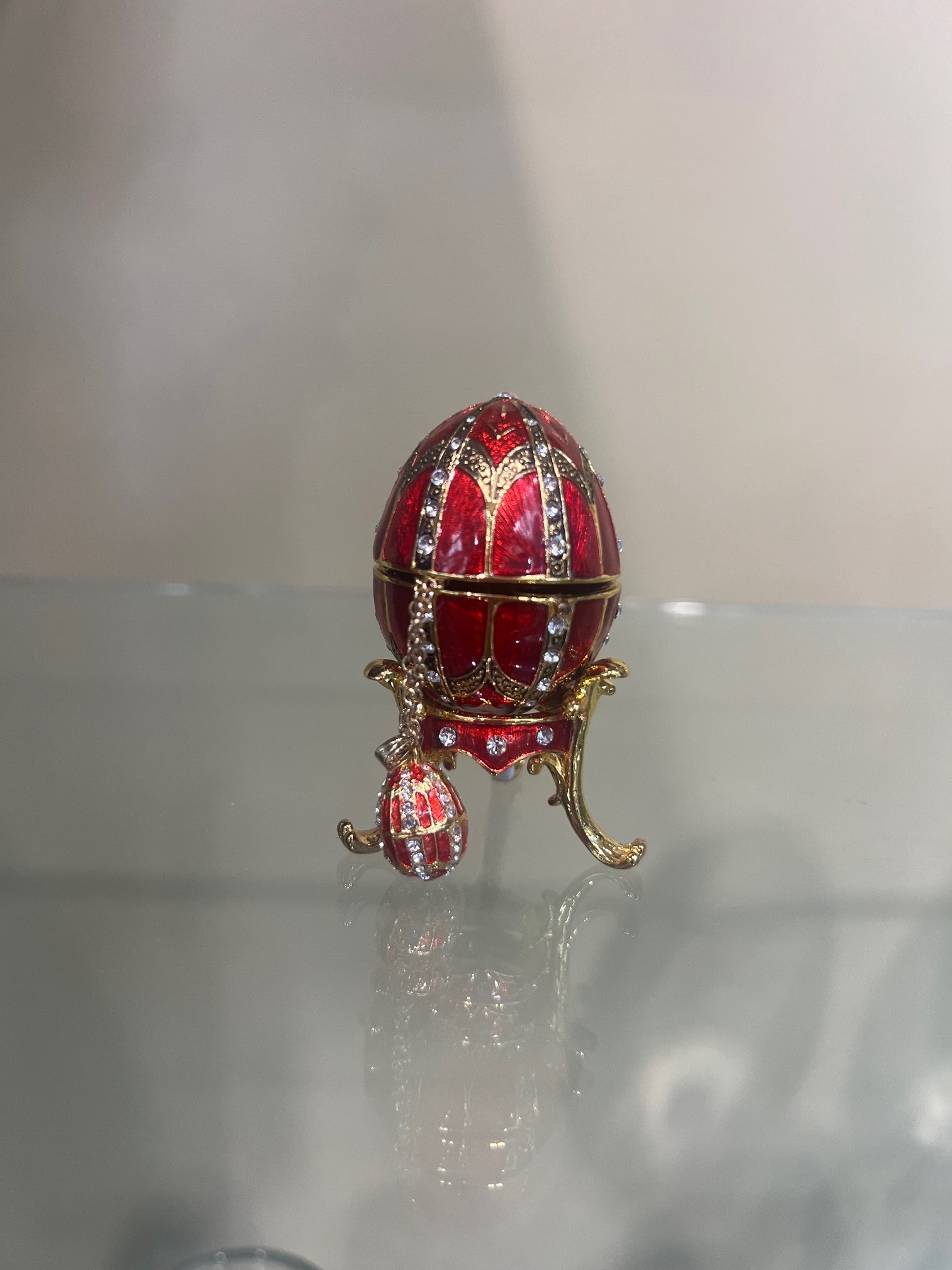 Jeweled Reg Egg Trinket Box with Necklace