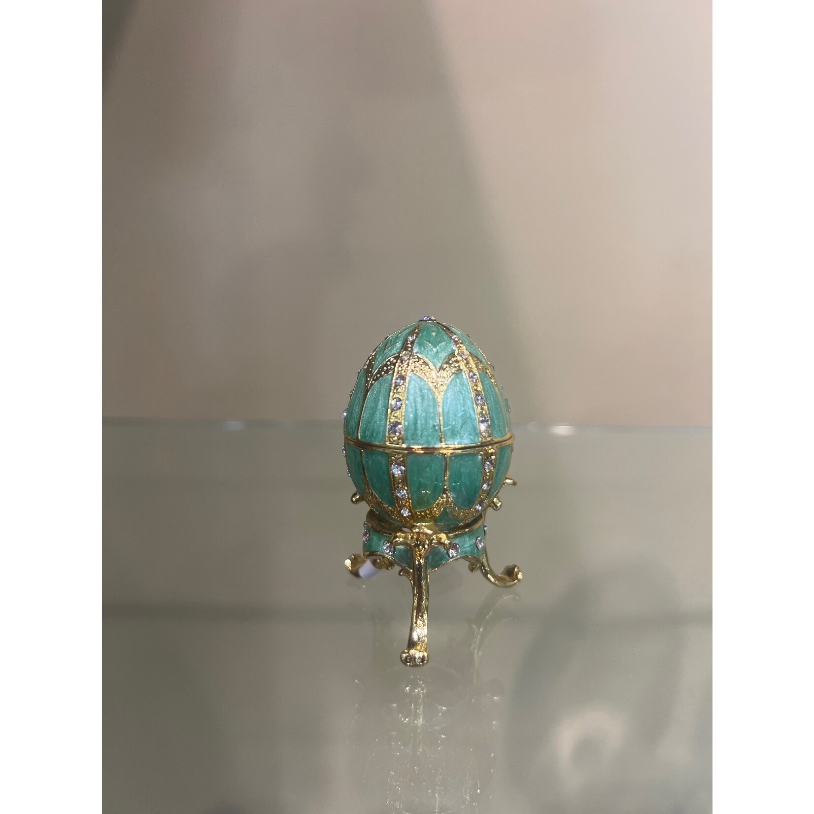 Jeweled Light Green Egg Trinket Box with Necklace