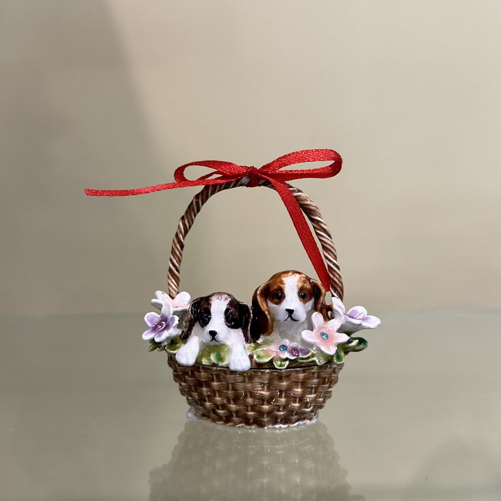 Puppies in Basket Trinket Box