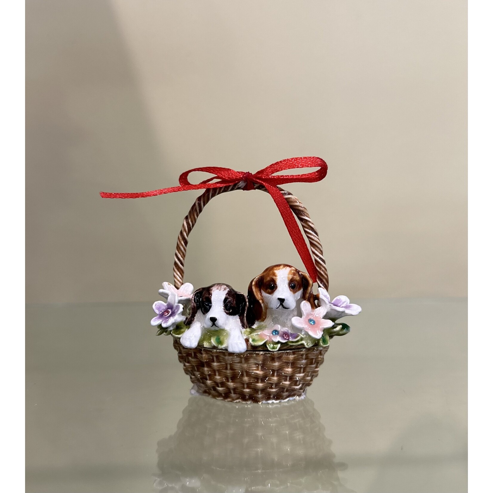 Puppies in Basket Trinket Box