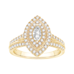 Yellow Gold Marquise Diamond Halo Ring .75ctw With .25ct Center