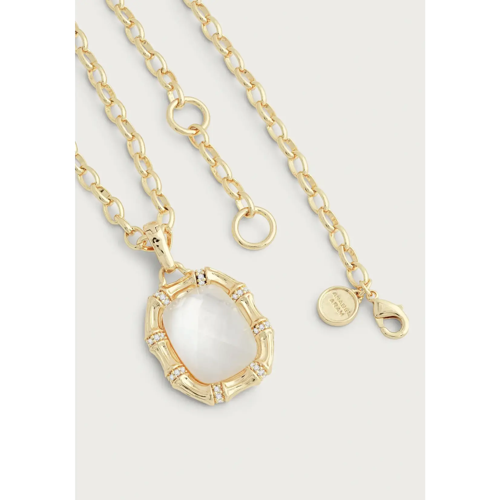 Bamboo With Stone Pendant Necklace - Mother Of Pearl