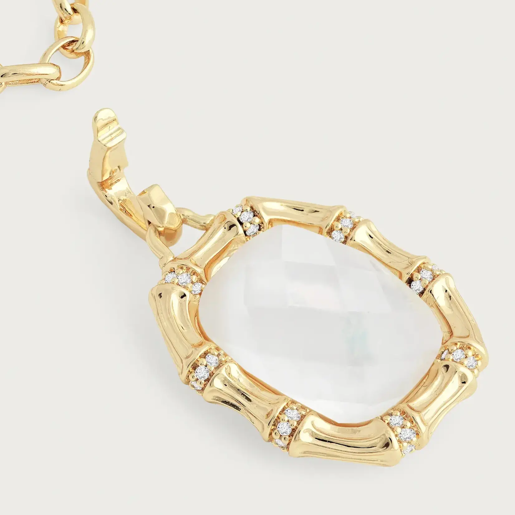 Bamboo With Stone Pendant Necklace - Mother Of Pearl