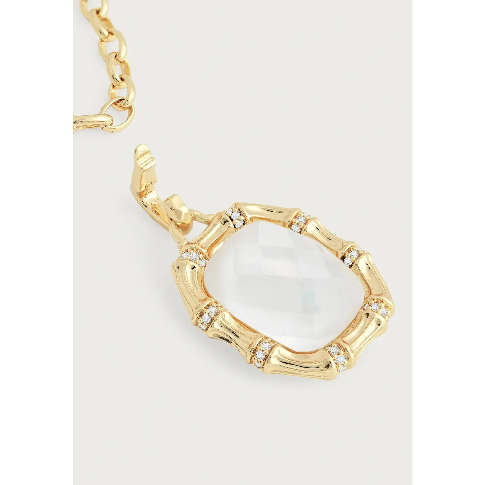 Bamboo With Stone Pendant Necklace - Mother Of Pearl