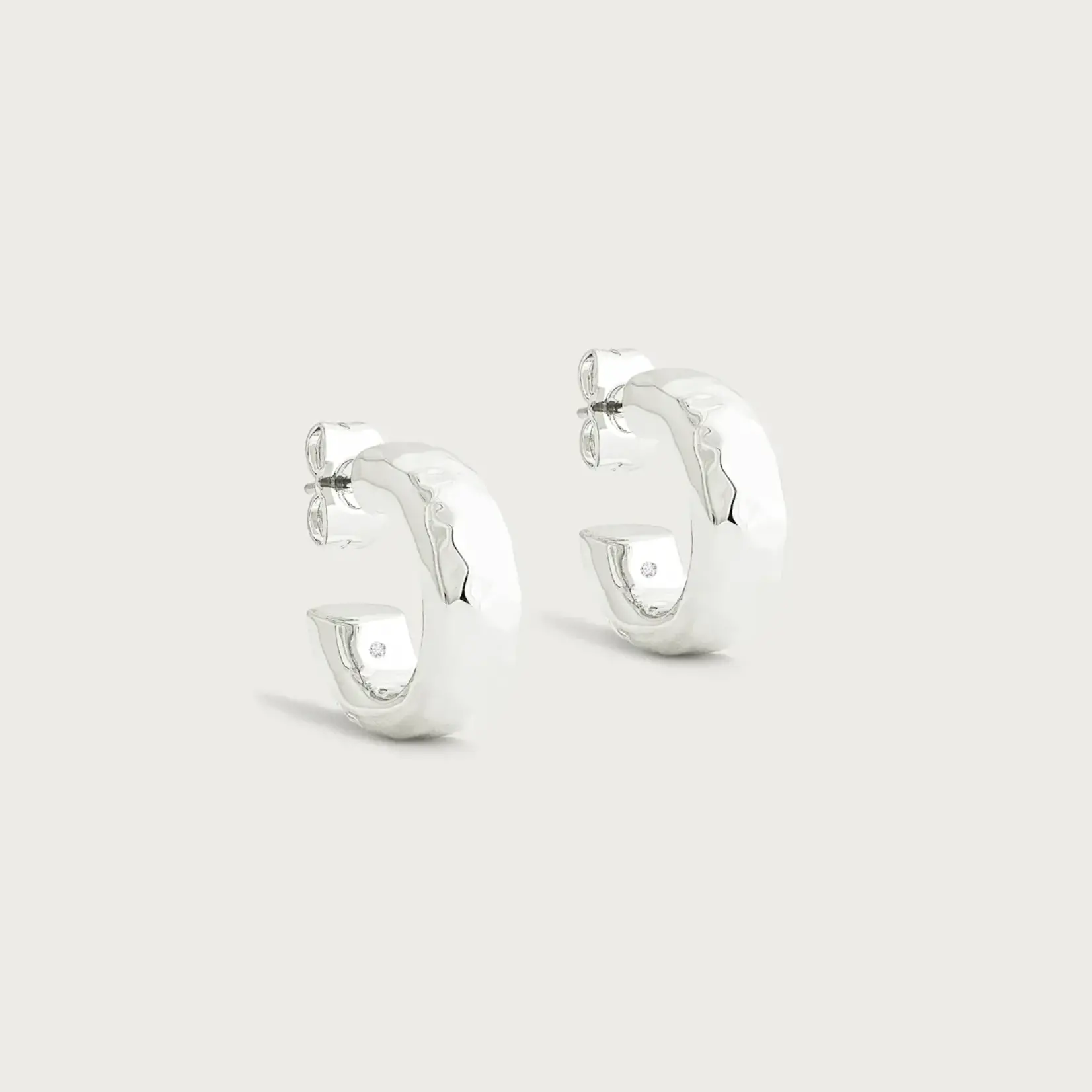 Farrier Huggie Hoop Earrings, Silver