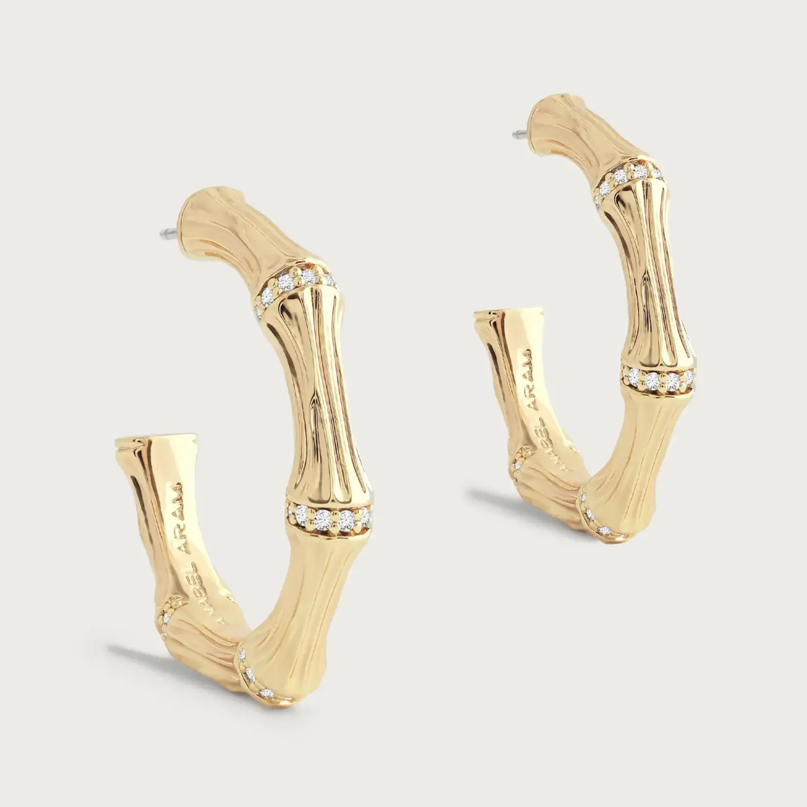 Bamboo Medium Hoop Earrings, Gold
