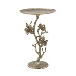 14x24" Round Top Side Table With Gold Floral Design