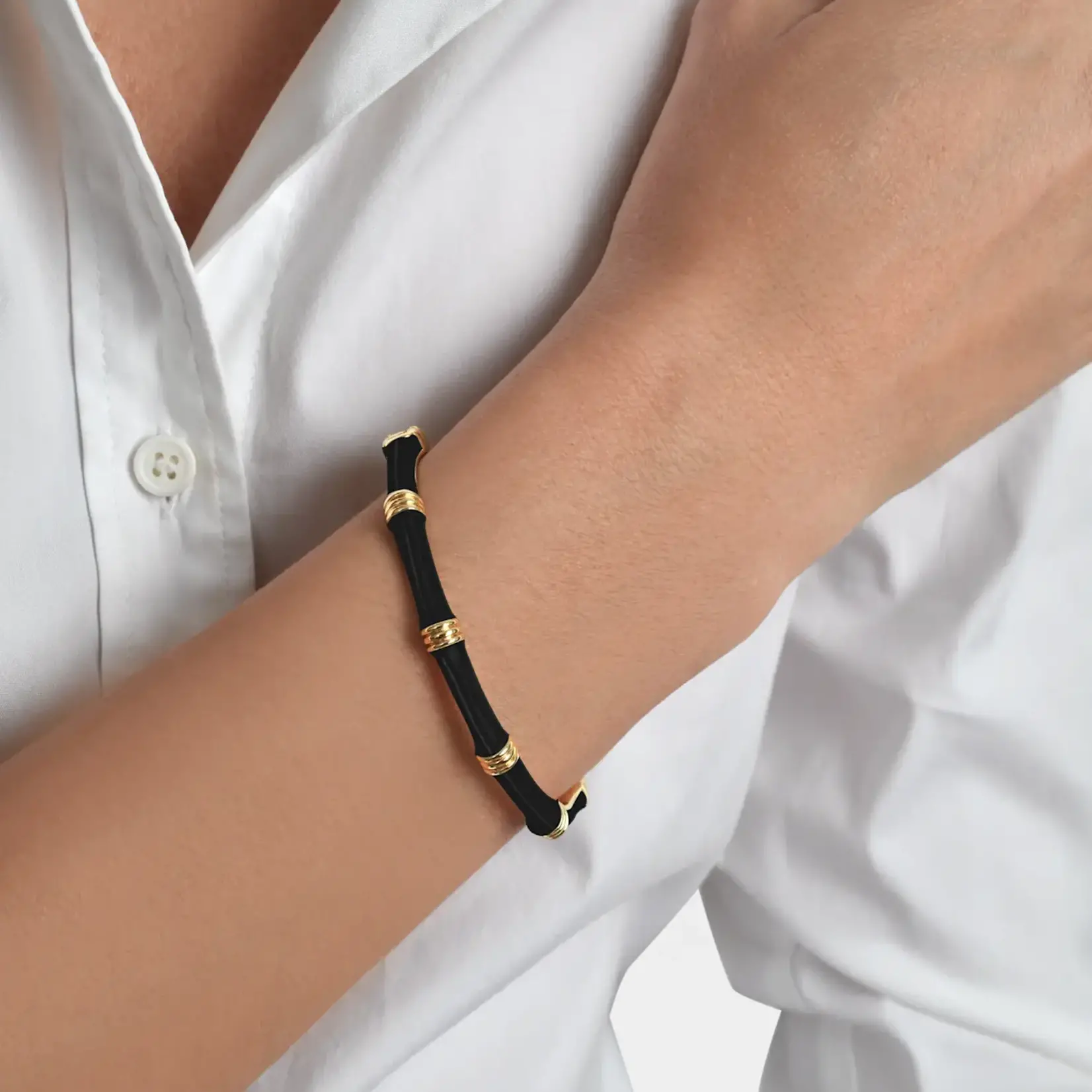 Black Bamboo Enameled Hinged Bangle