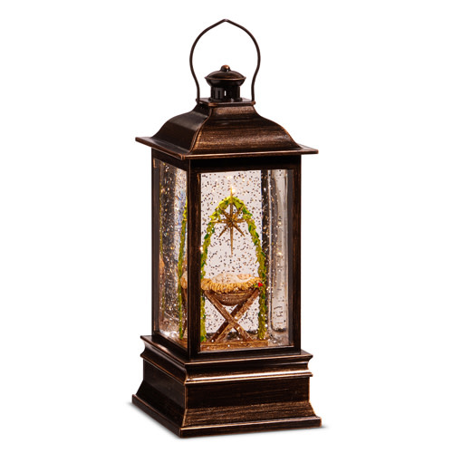 8.75" BABY JESUS IN MANGER MUSICAL LIGHTED WATER LANTERN