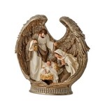 12'' Holy Family In Angel Wings Gold & Ivory