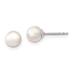 Sterling Silver 5-6mm White Freshwater Cultured Round Pearl Stud Earrings