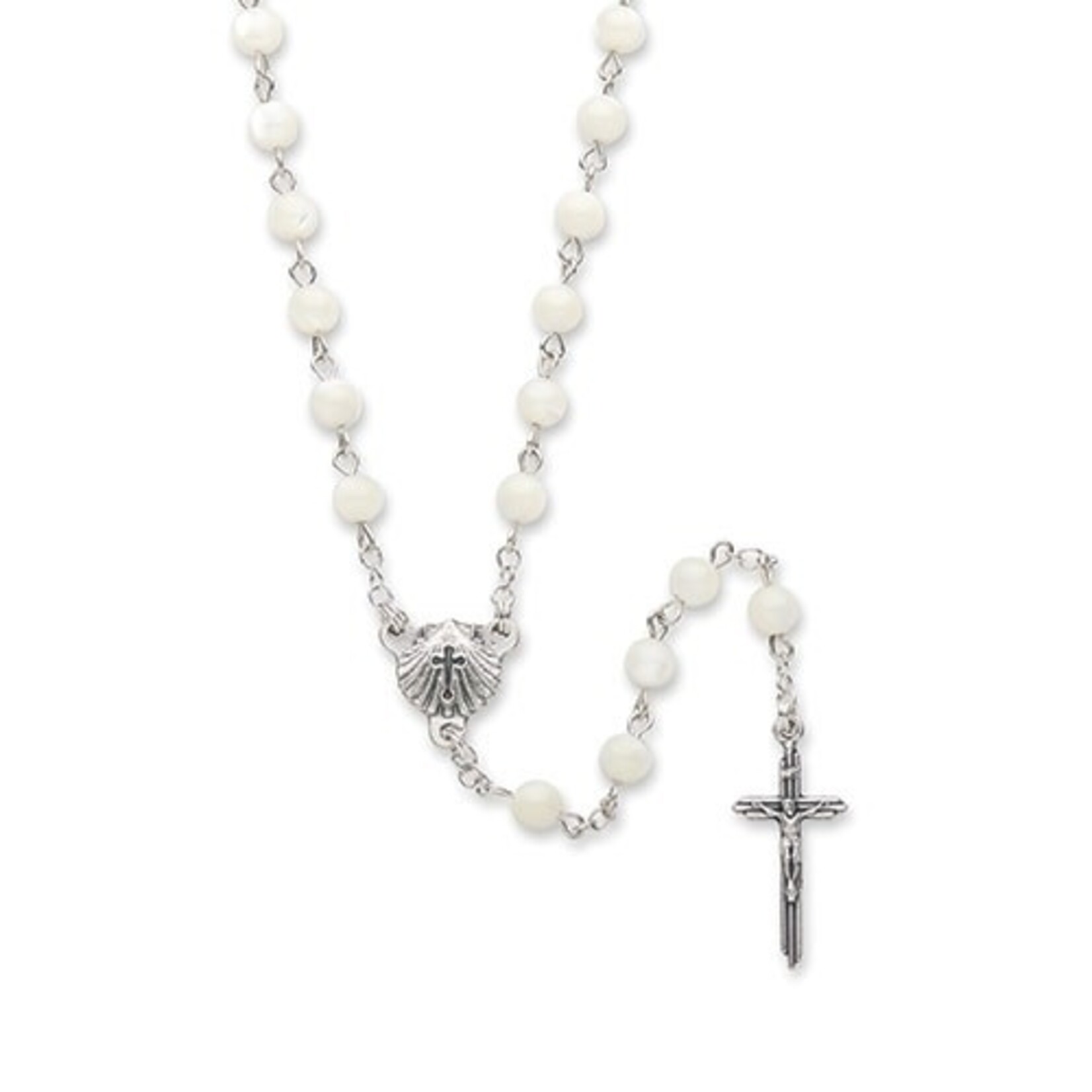 24.5in white MOP rosary baptism
