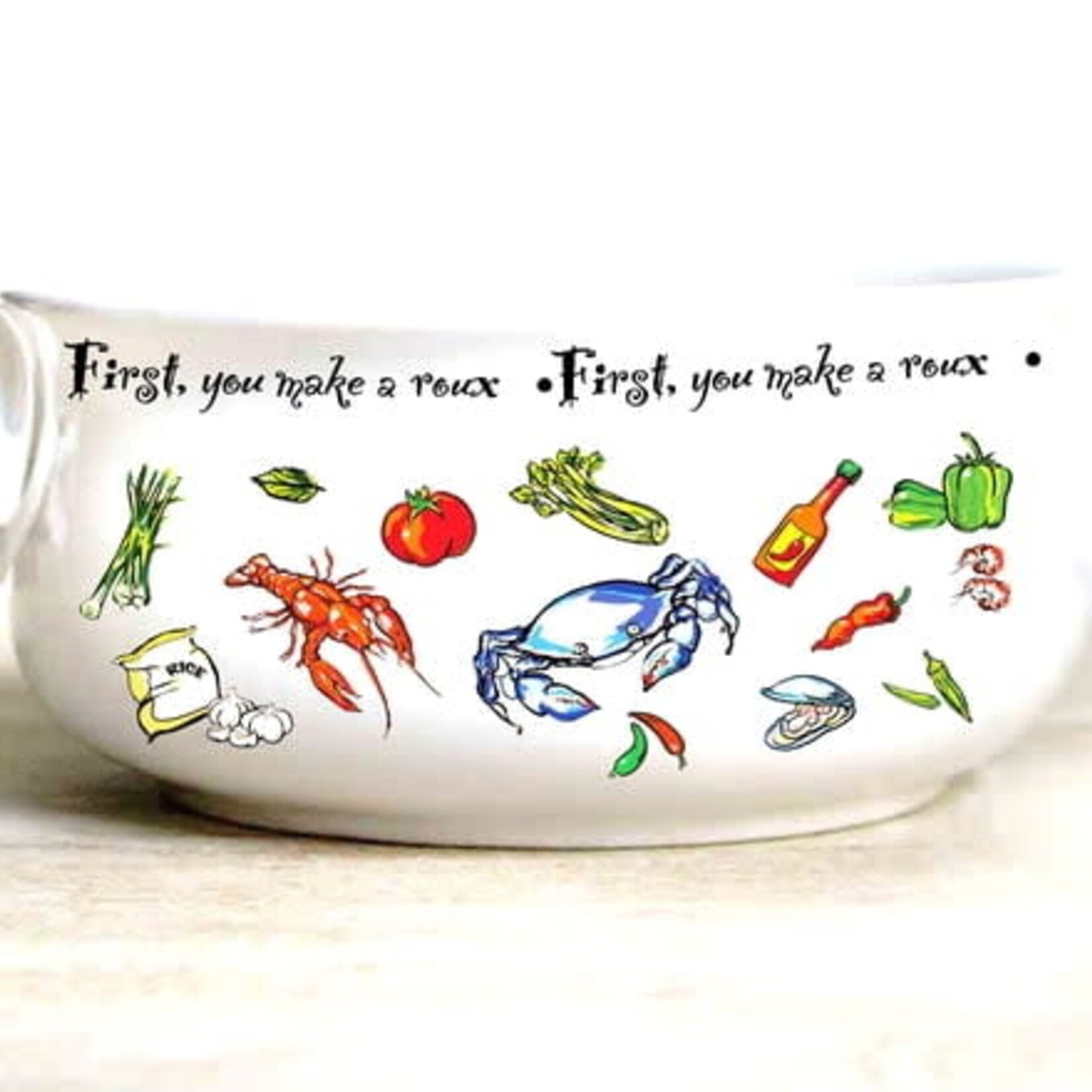 Double handle first you make a roux gumbo bowl