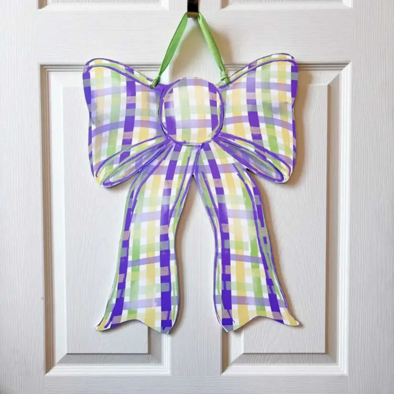 Mardi Gras Plaid Bow door hanger