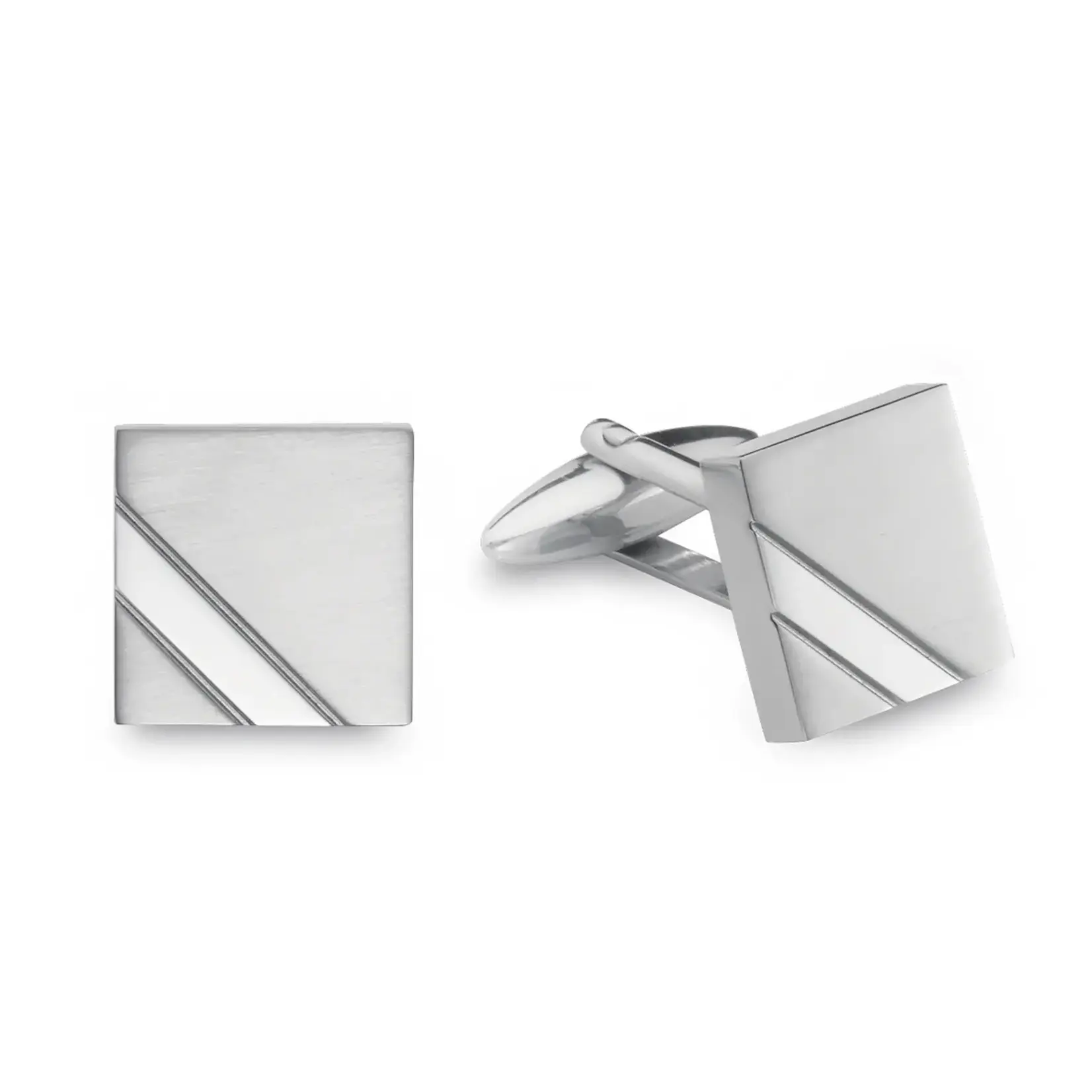 Brushed Rectangle Cufflinks with Signle Polished Corner