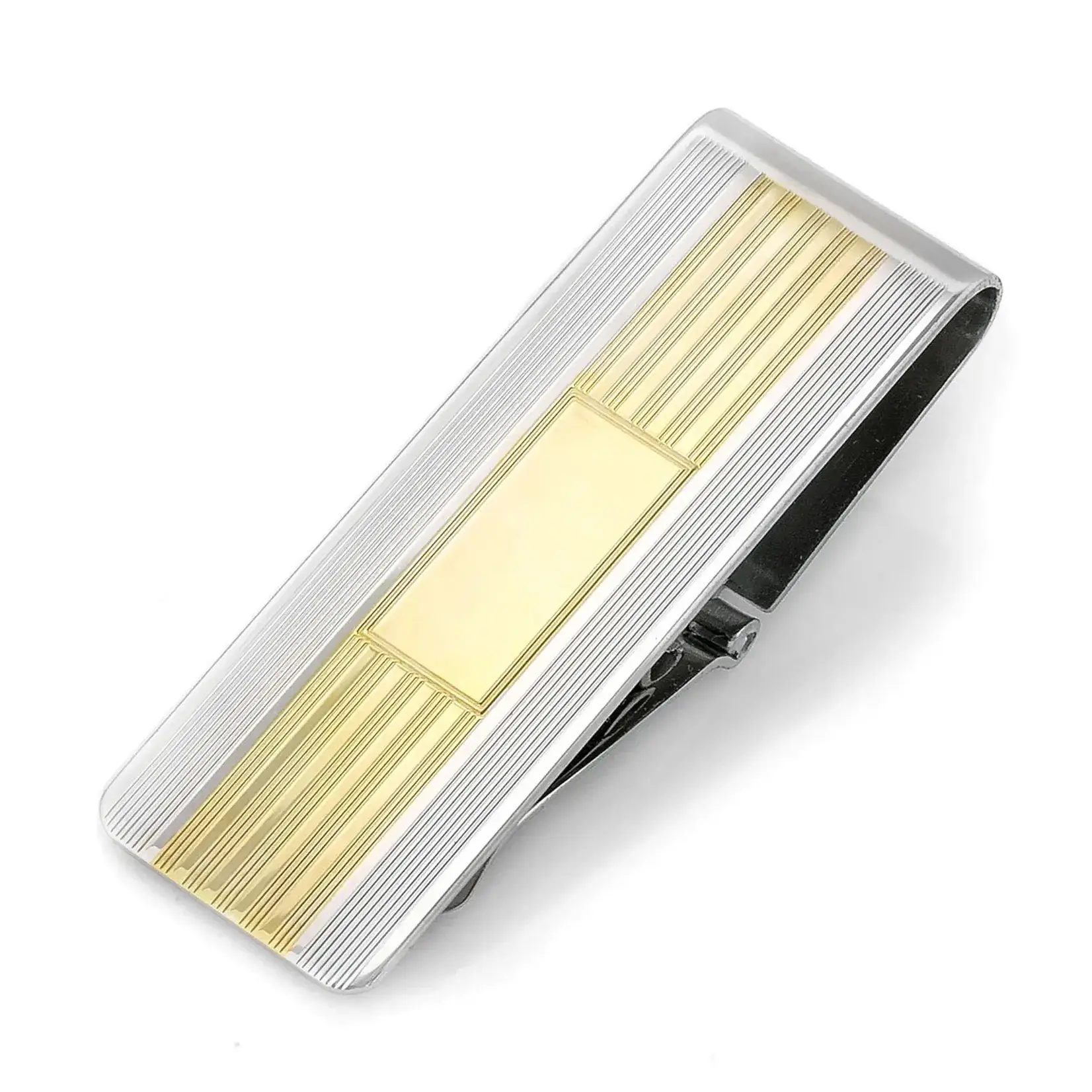 Two Tone Striped Hinged Money Clip with Rectangle Center