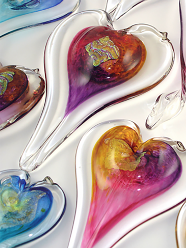 glass hanging hearts