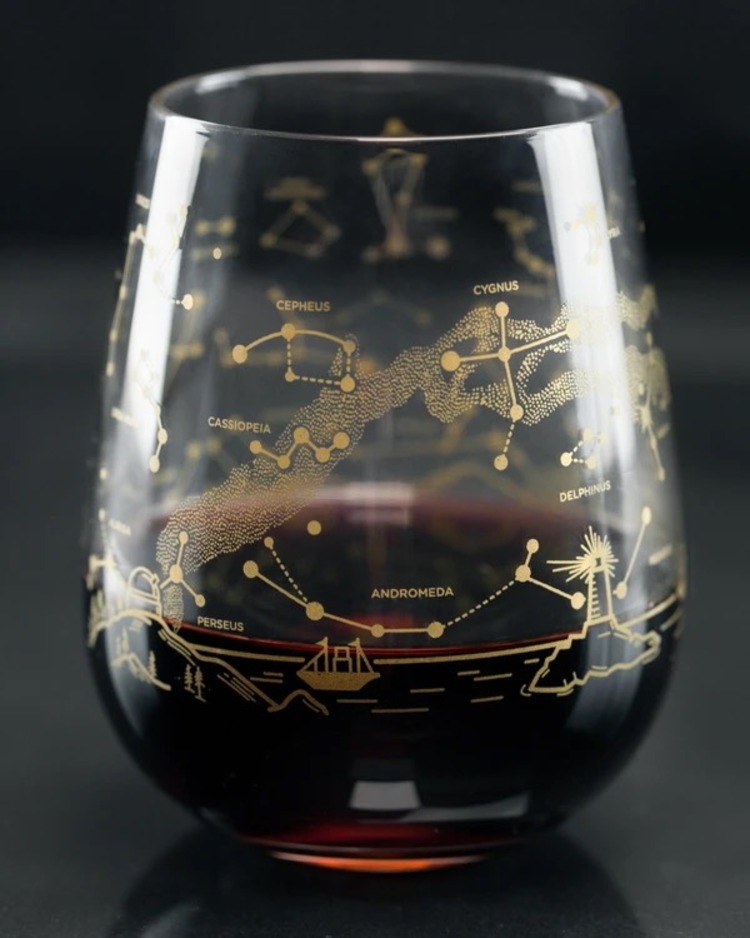 glass night sky star chart wine glass - single gold