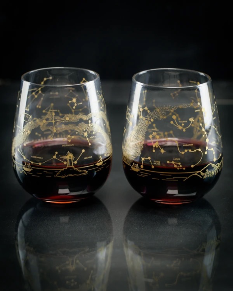 glass night sky star chart wine glass - single gold